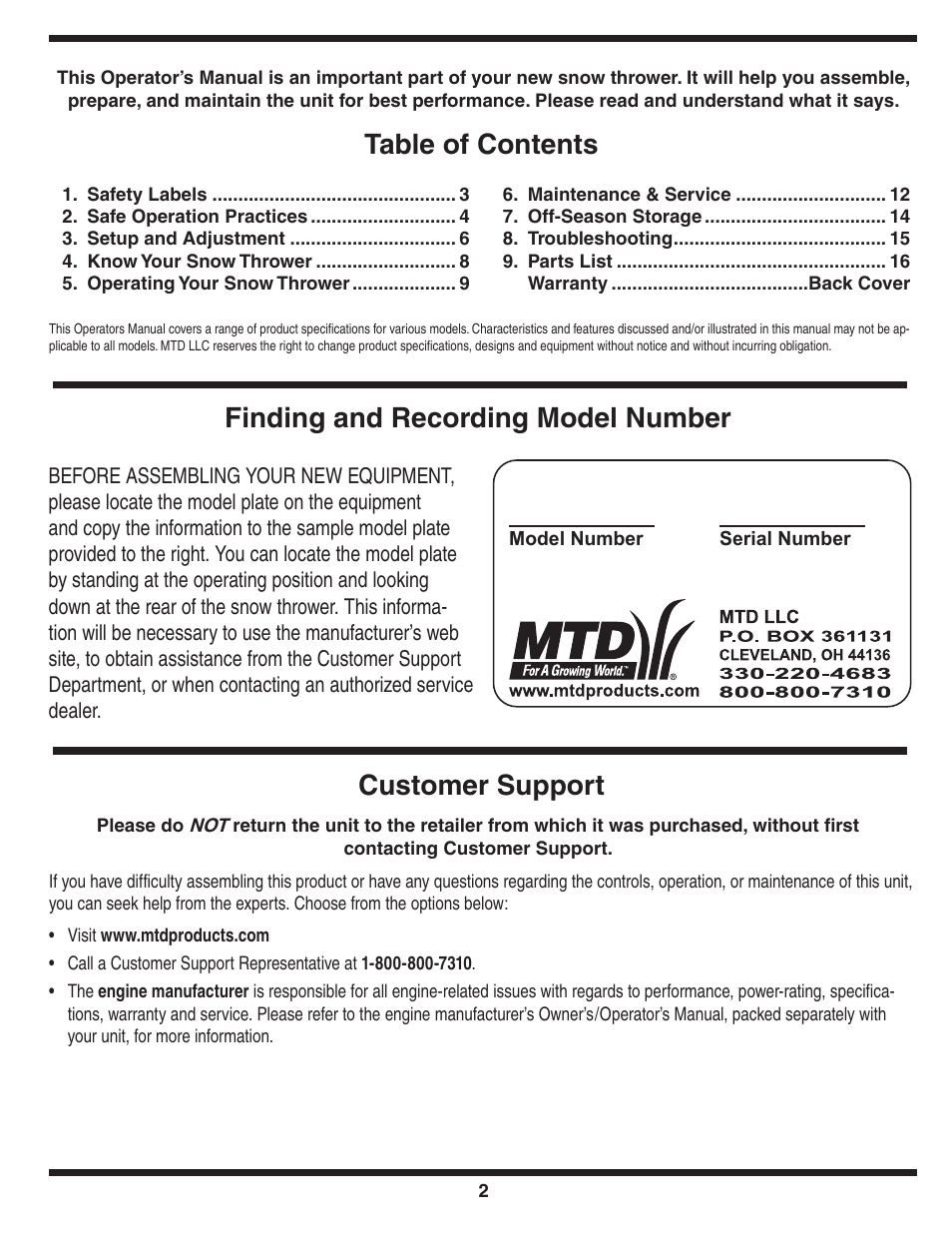 MTD 3AA & 3CA User Manual | Page 2 / 20