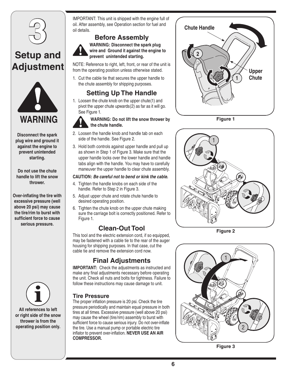 Setup and adjustment, Warning | MTD 3AA & 3CA User Manual | Page 6 / 20