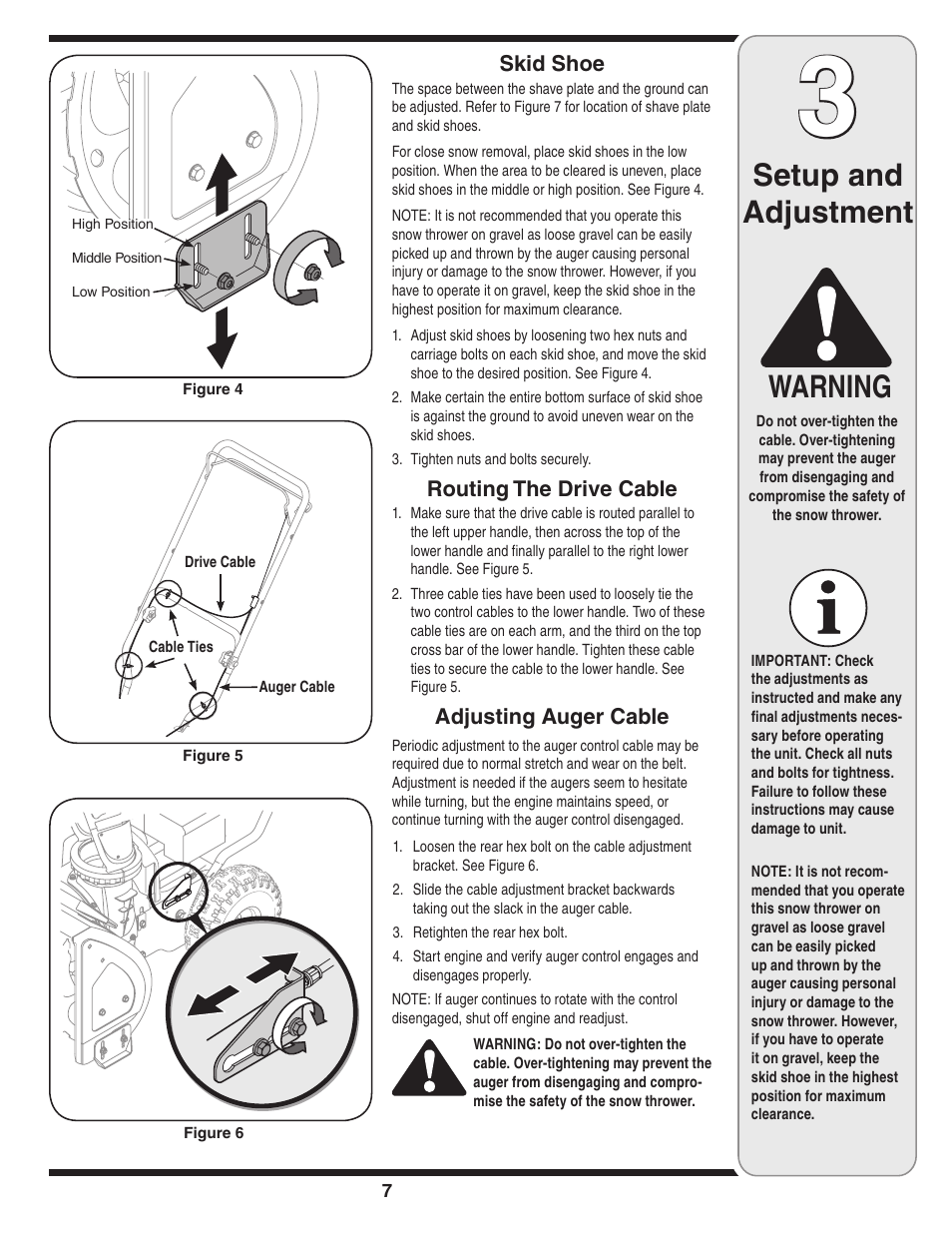 Setup and adjustment, Warning | MTD 3AA & 3CA User Manual | Page 7 / 20
