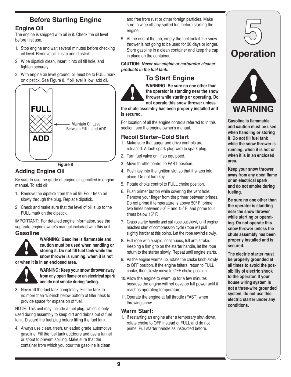 Operation, Warning, Full add | MTD 3AA & 3CA User Manual | Page 9 / 20