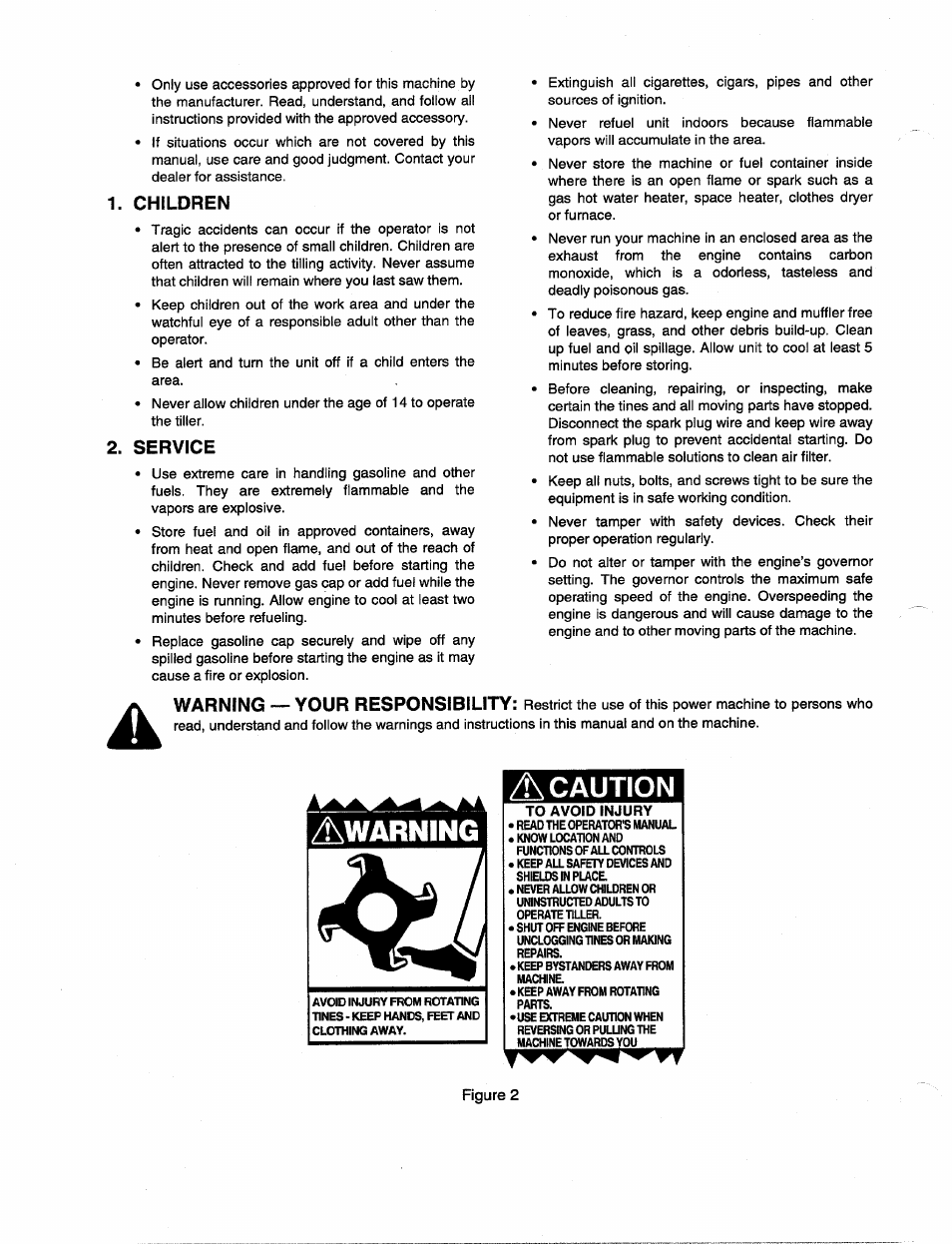 A caution, Children, Service | Warning — your responsibility | MTD 21A-340-100 User Manual | Page 4 / 20