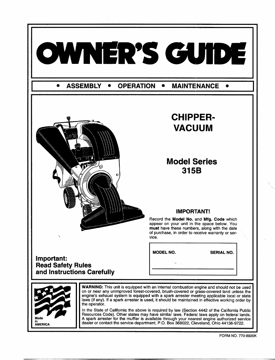 MTD 315B User Manual | 12 pages