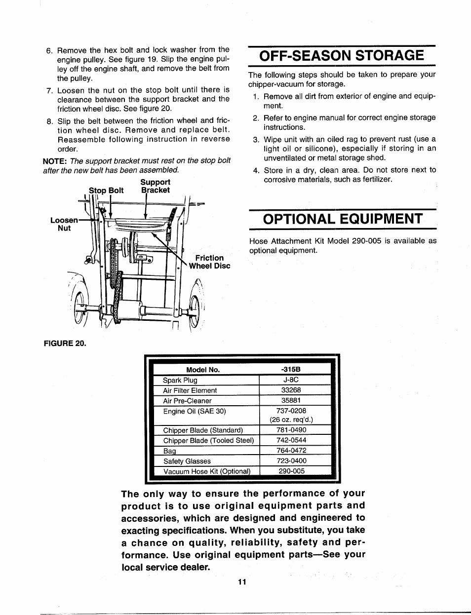 Off-season storage, Optional equipment | MTD 315B User Manual | Page 11 / 12