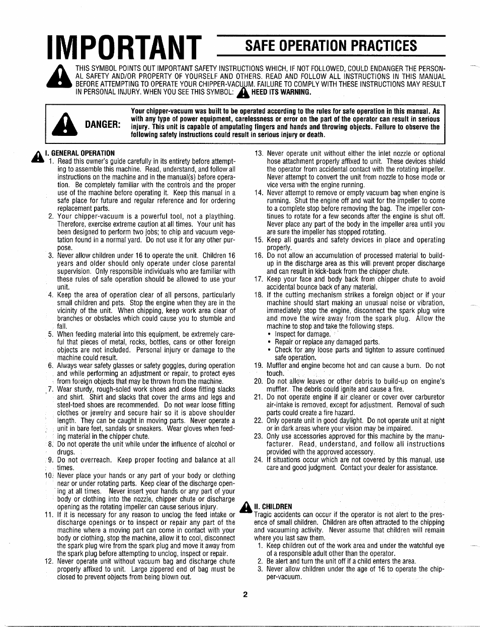 Important, Safe operation practices | MTD 315B User Manual | Page 2 / 12