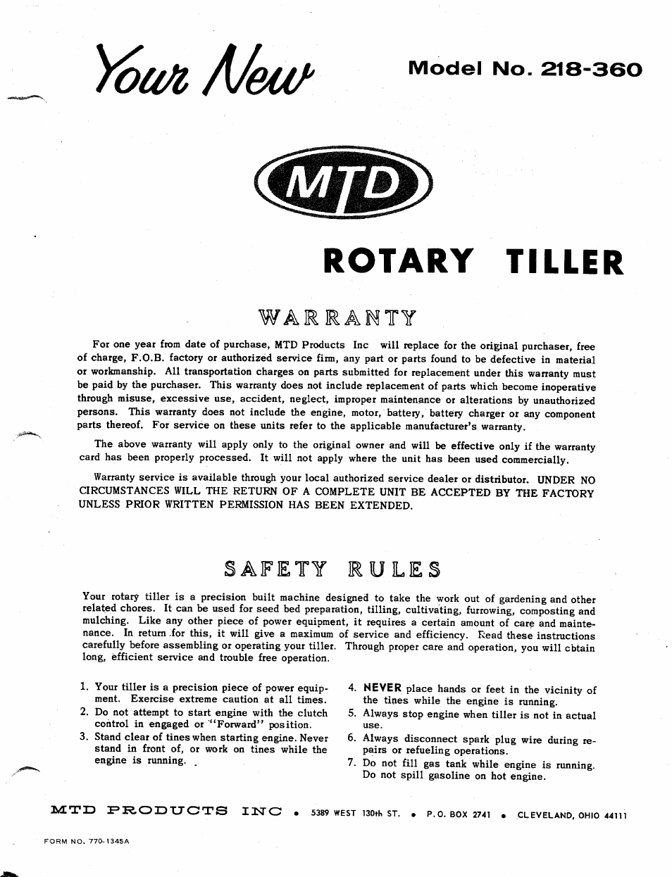 MTD 218-360 User Manual | 8 pages