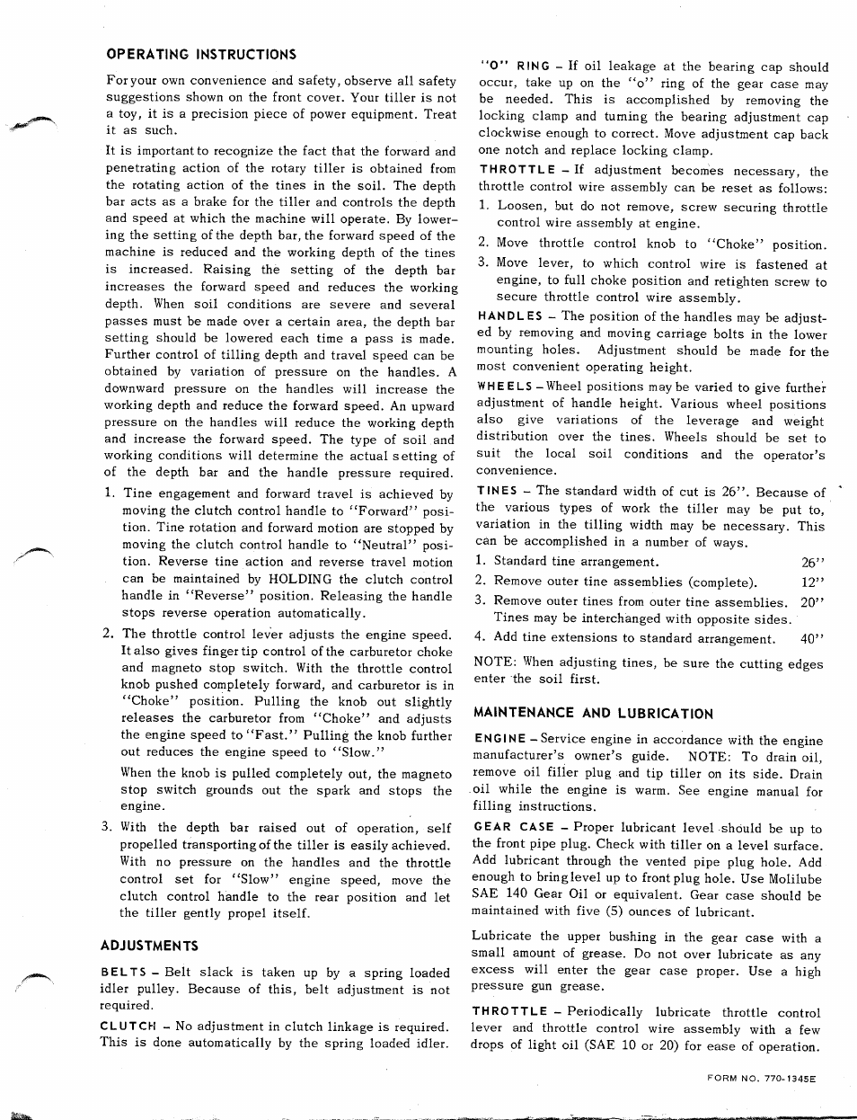 Operating instructions, Adjustments, Maintenance and lubrication | MTD 218-360 User Manual | Page 5 / 8