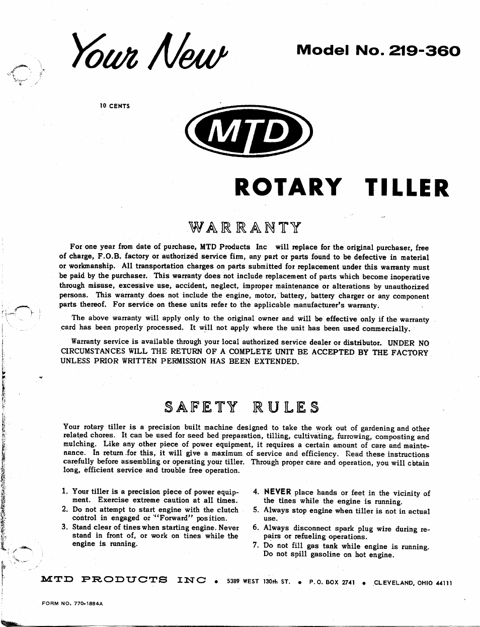 MTD 219-360 User Manual | 8 pages