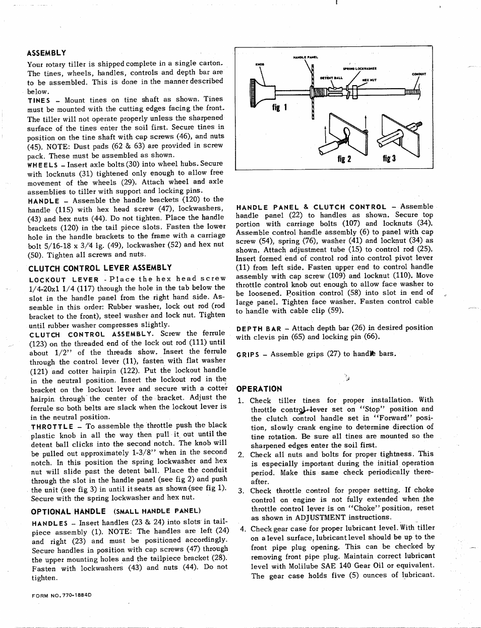 Assembly, Clutch control lever assembly, Operation | MTD 219-360 User Manual | Page 4 / 8