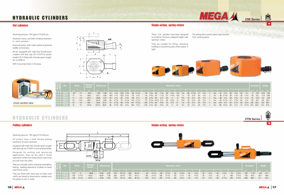 Flat cylinders, Pulling cylinders, Cse series | Mega System Tech A-5507-H User Manual | Page 10 / 22