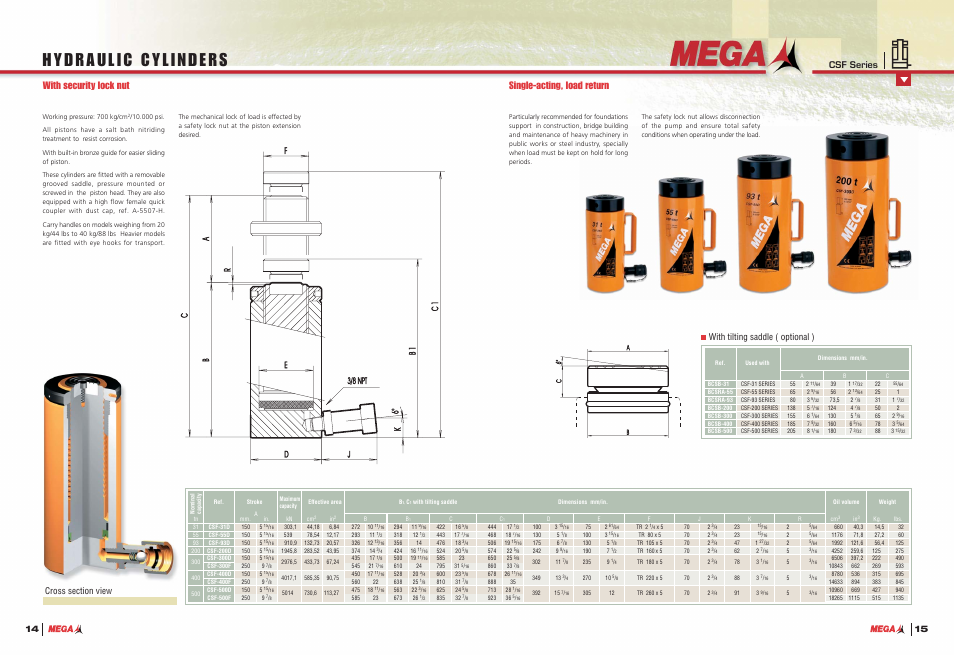 With security lock nut, Single-acting, load return, Csf series | Mega System Tech A-5507-H User Manual | Page 9 / 22