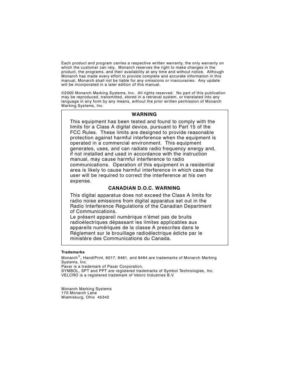 Monarch Instrument HANDIPRINT 6017 User Manual | Page 2 / 28