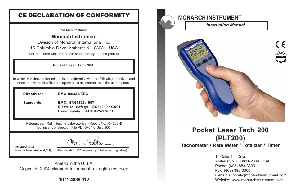 Monarch Instrument PLT200 User Manual | 14 pages