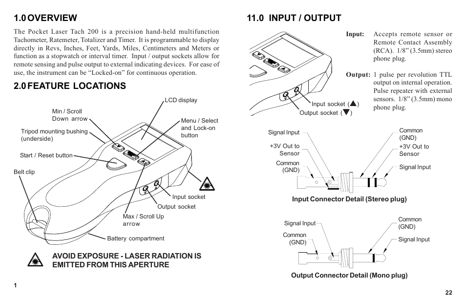 0 overview, 0 feature locations, 0 input / output | Monarch Instrument PLT200 User Manual | Page 4 / 14