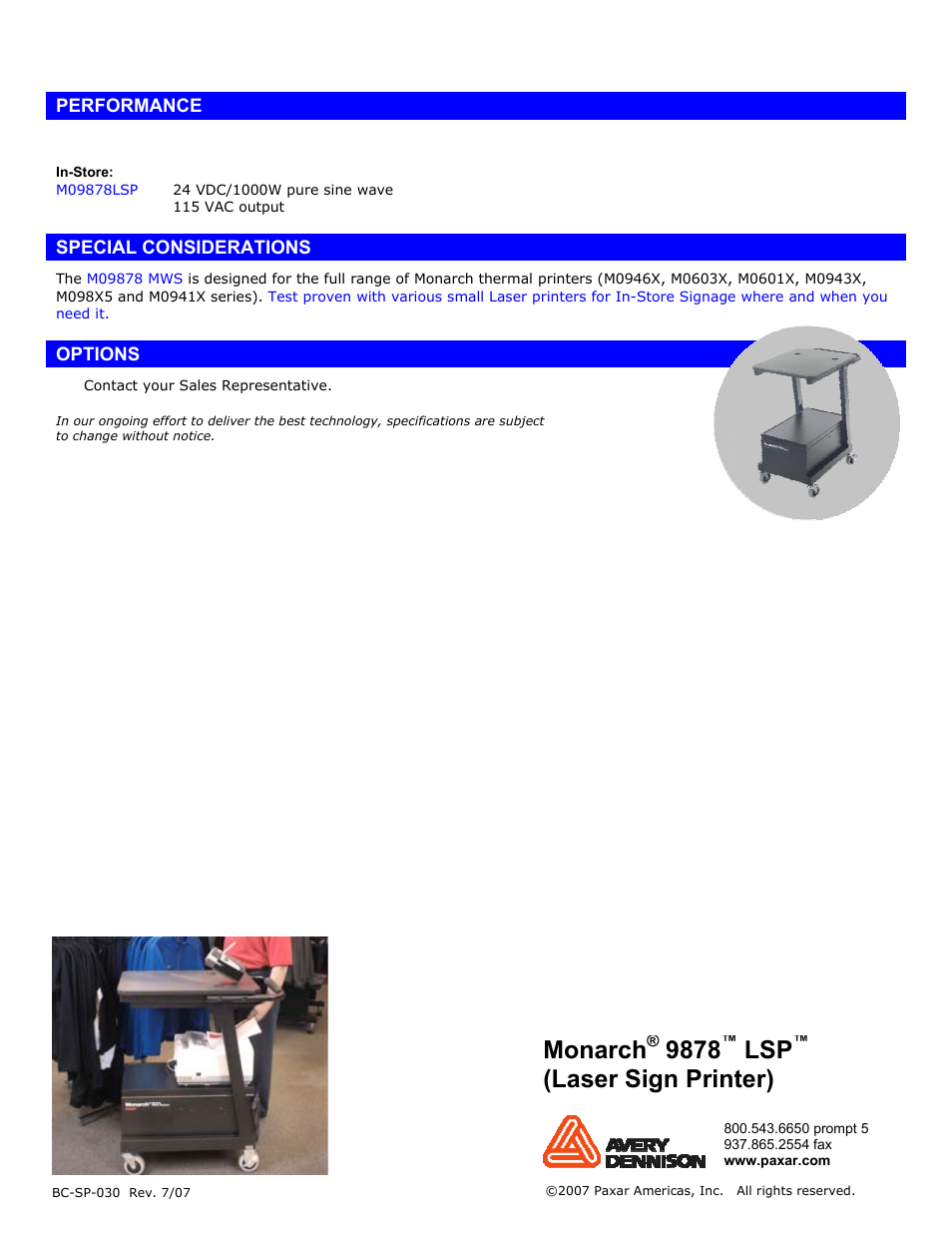 Monarch, Laser sign printer) | Monarch Instrument MWS 9878 User Manual | Page 2 / 2