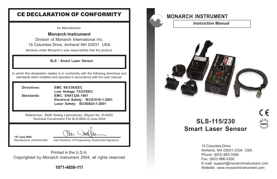 Monarch Instrument SLS-115/230 User Manual | 8 pages