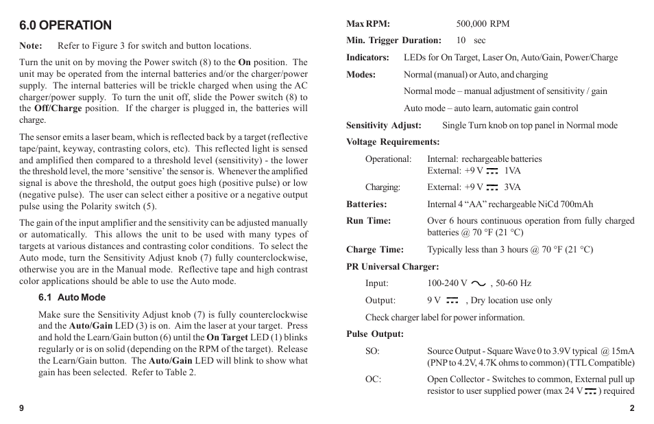 0 operation | Monarch Instrument SLS-115/230 User Manual | Page 5 / 8