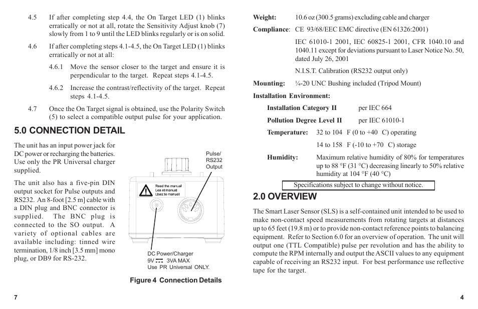 0 overview, 0 connection detail | Monarch Instrument SLS-115/230 User Manual | Page 7 / 8