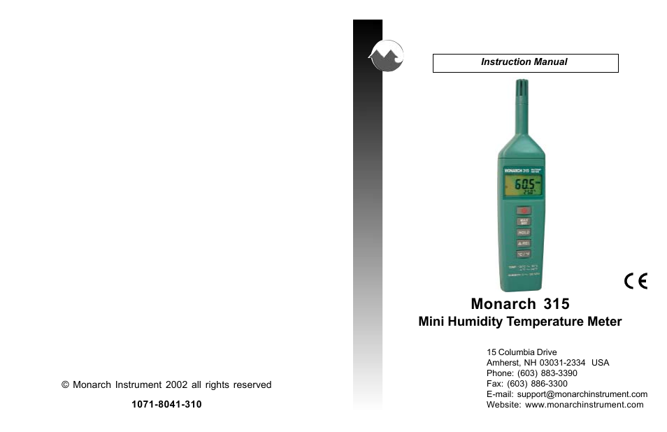 Monarch Instrument MINI HUMIDITY TEMPERATURE METER 315 User Manual | 6 pages