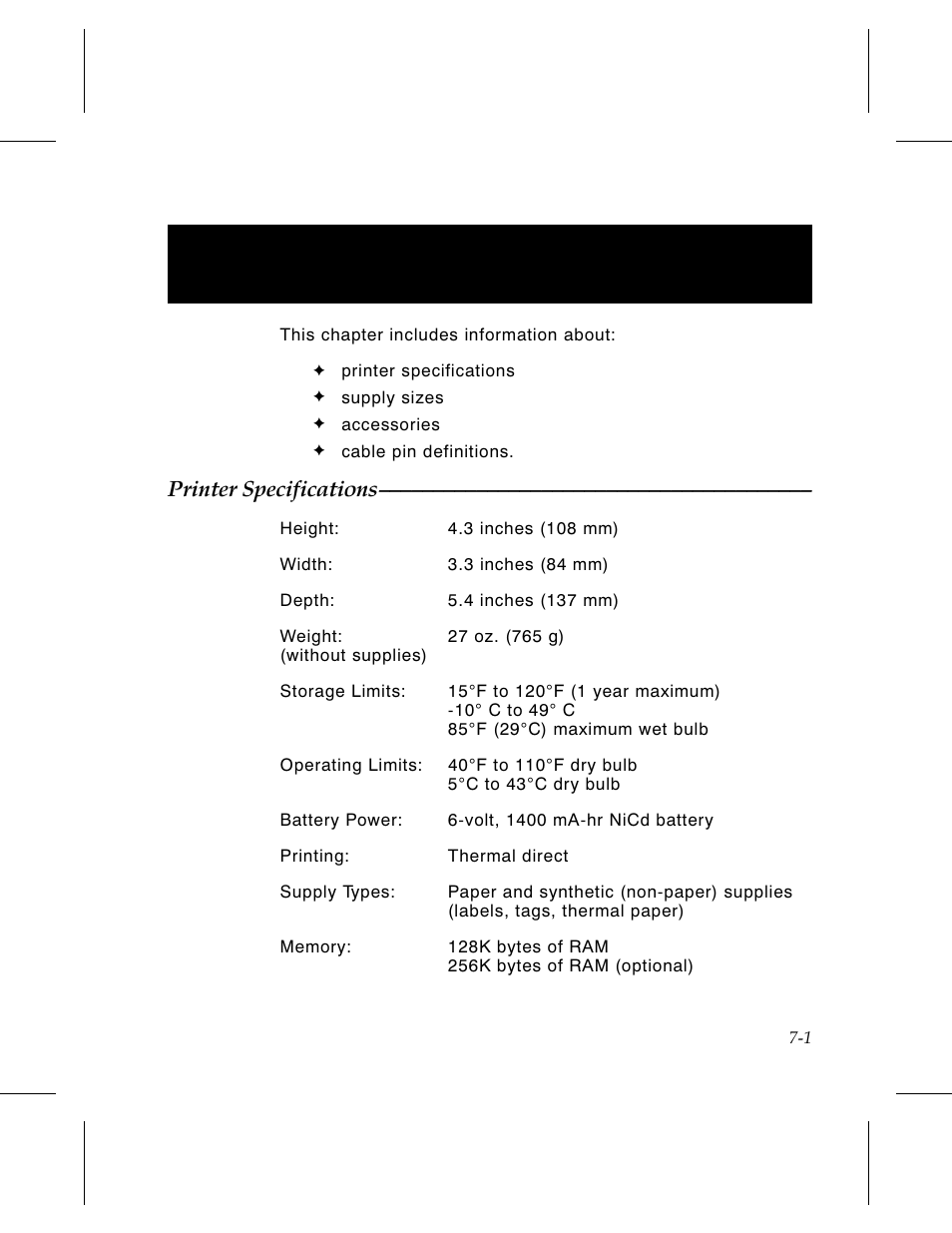 Chapter 7. specifications | Monarch Instrument Paxar 9450 User Manual | Page 43 / 52