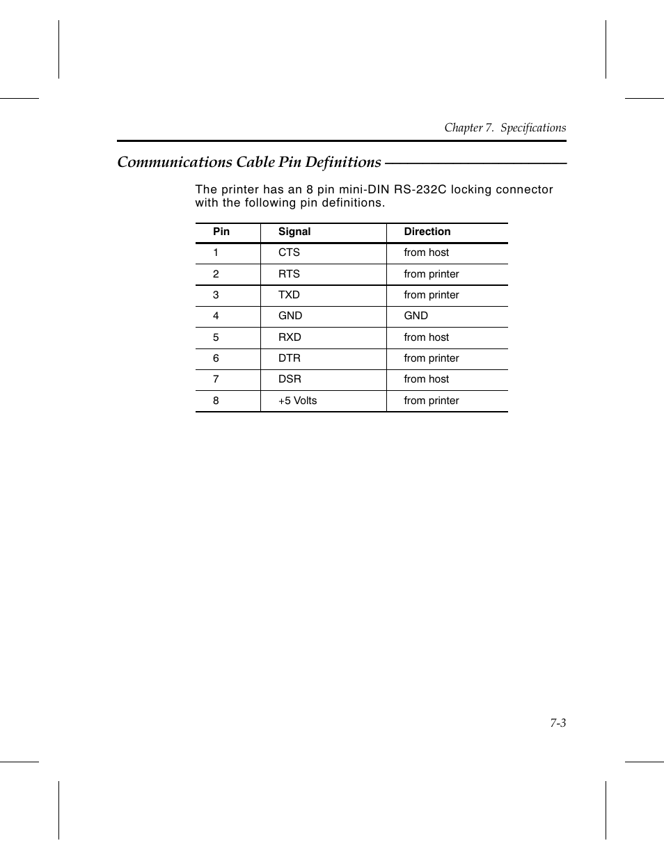 Communications cable pin definitions | Monarch Instrument Paxar 9450 User Manual | Page 45 / 52