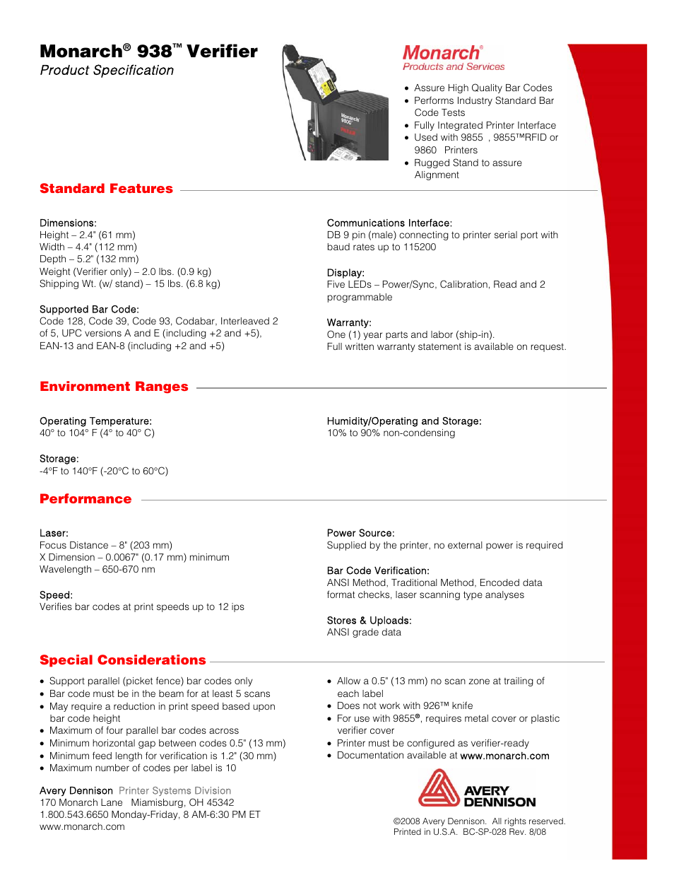 Monarch Instrument 938 User Manual | 1 page