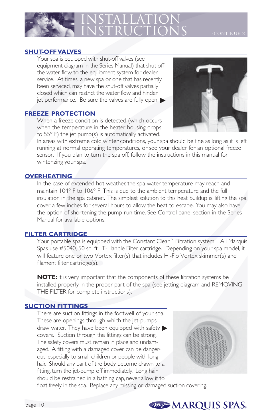 Installation instructions | Marquis Spas User Manual | Page 11 / 26