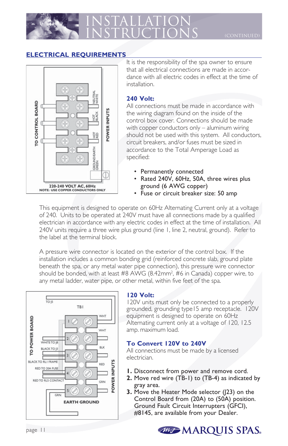 Installation instructions | Marquis Spas User Manual | Page 12 / 26