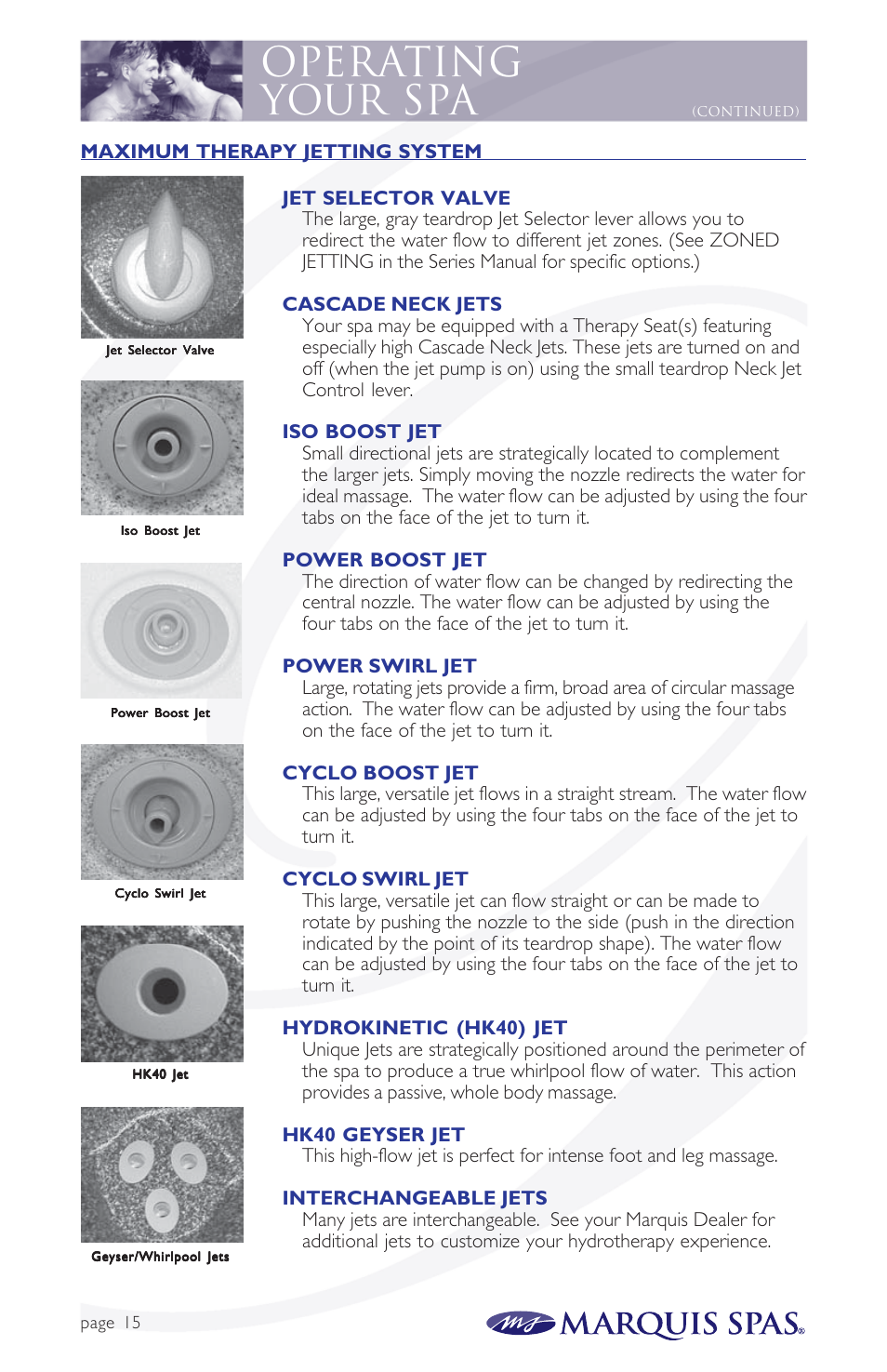 Operating your spa | Marquis Spas User Manual | Page 16 / 26