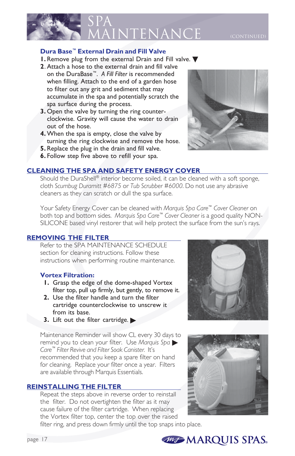 Spa maintenance | Marquis Spas User Manual | Page 18 / 26