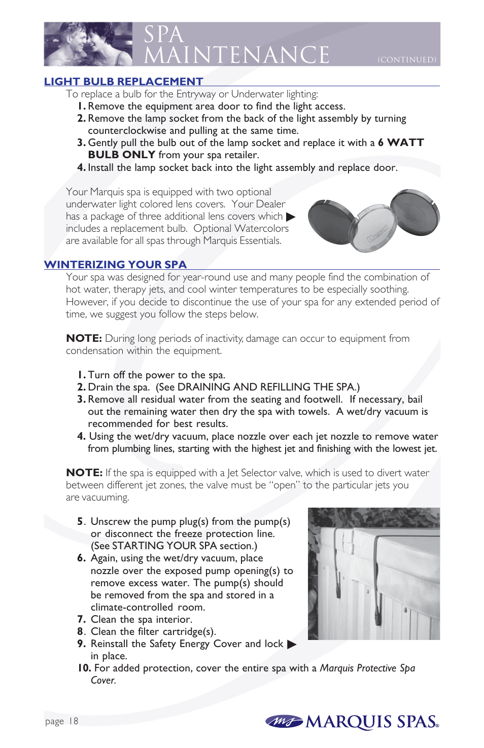 Spa maintenance | Marquis Spas User Manual | Page 19 / 26