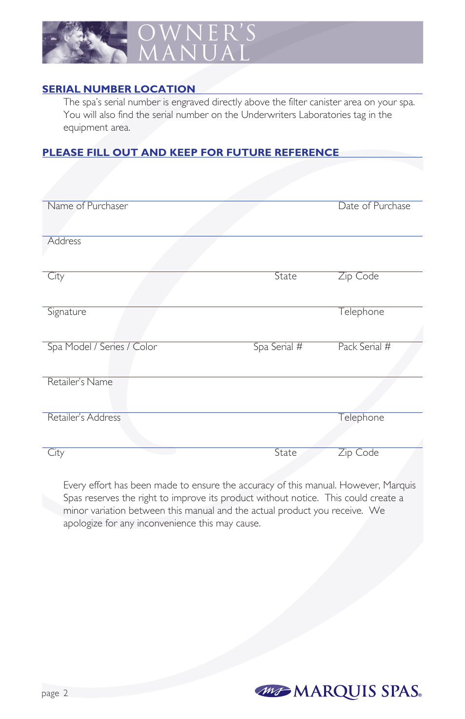 Marquis Spas User Manual | Page 3 / 26