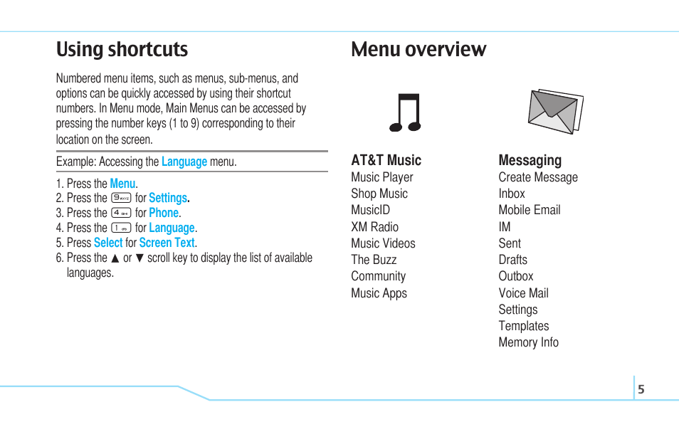 Using shortcuts menu overview | Matrix Hairstyles Cell Phone User Manual | Page 5 / 84