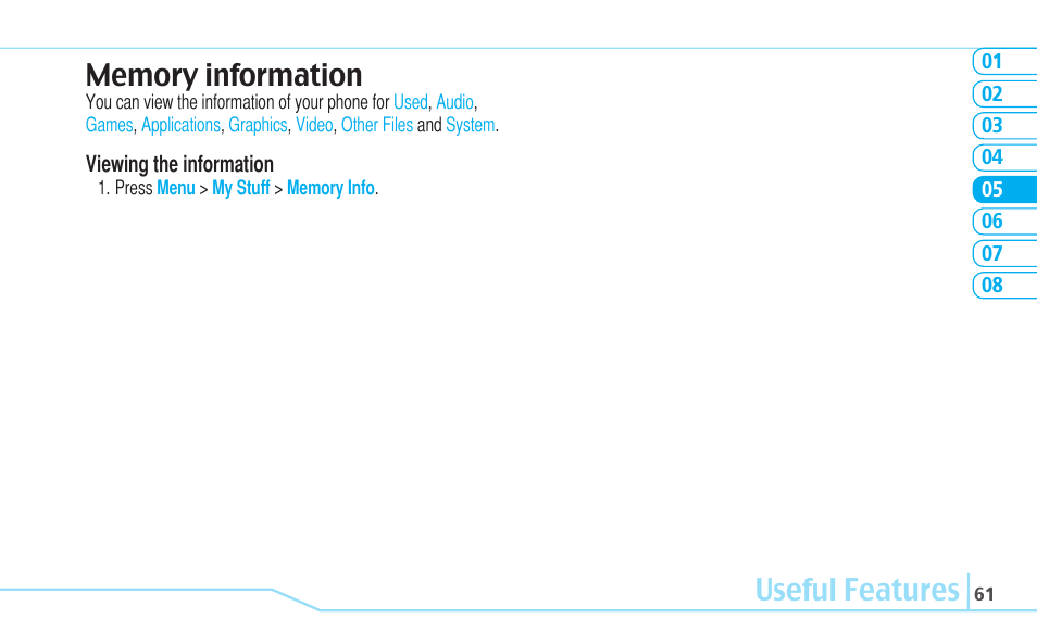 Useful features | Matrix Hairstyles Cell Phone User Manual | Page 61 / 84