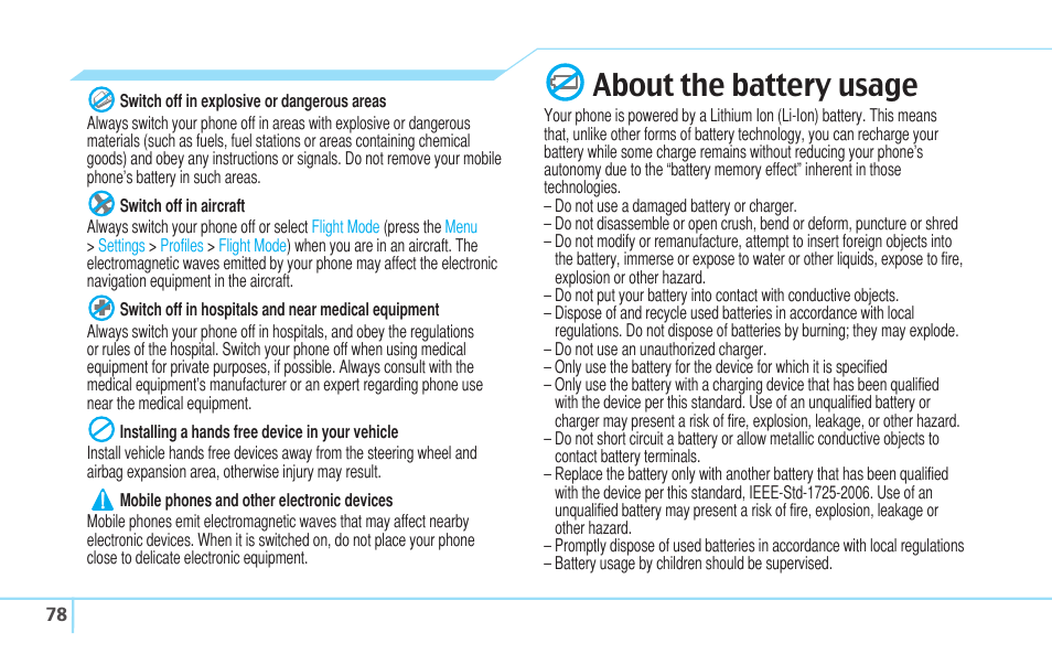 About the battery usage | Matrix Hairstyles Cell Phone User Manual | Page 78 / 84