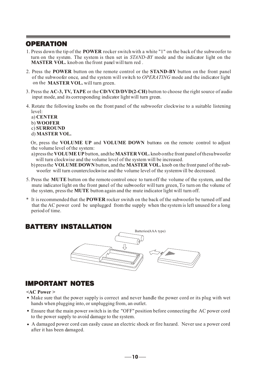 Т³гж 10, Operation, Battery installation | MidiLand 747H User Manual | Page 10 / 11
