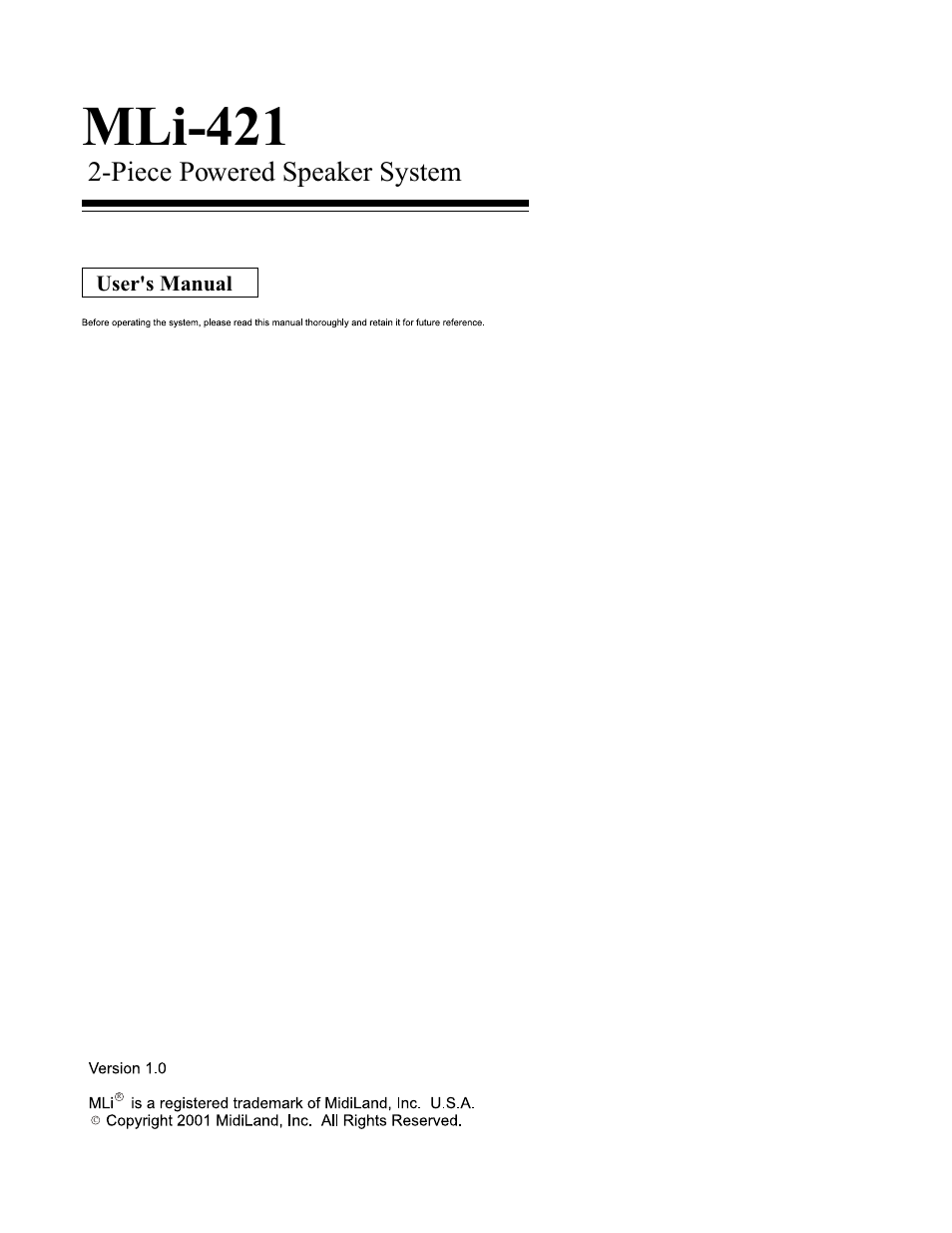 MidiLand MLi 421 User Manual | 4 pages