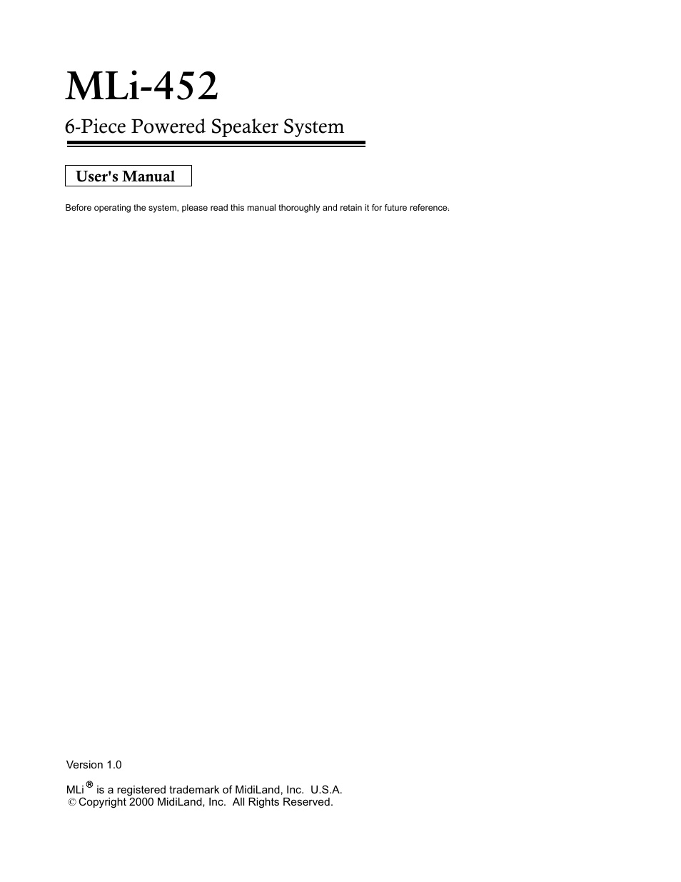 MidiLand MLI-452 User Manual | 5 pages