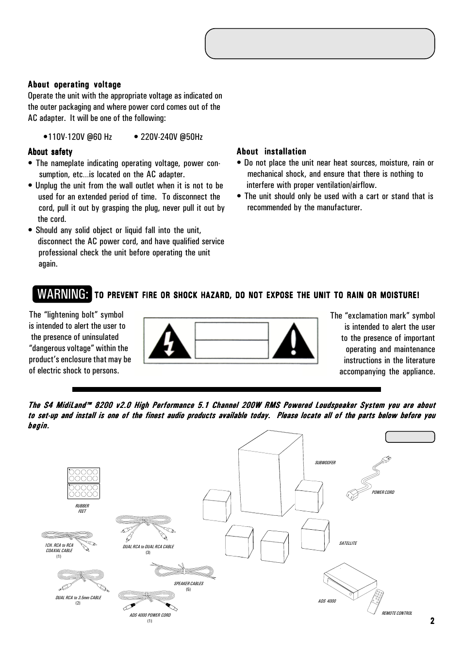 Important safeguards, Warning, Caution | MidiLand 8200 User Manual | Page 2 / 11