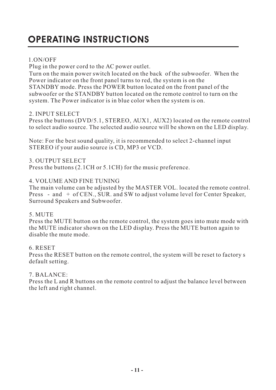 Т³11, Operating instructions | MidiLand MLi 750 User Manual | Page 11 / 13