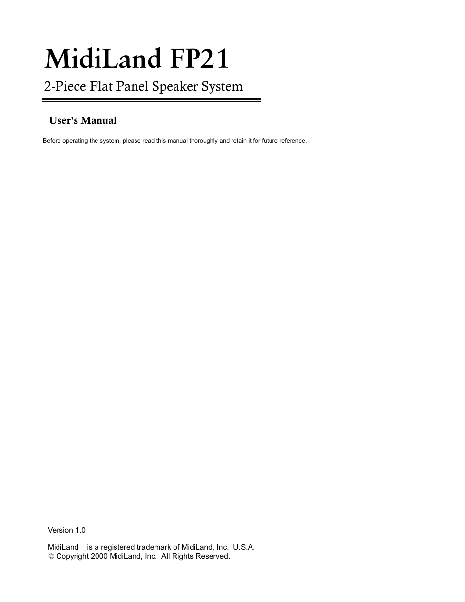 MidiLand FP21 User Manual | 5 pages