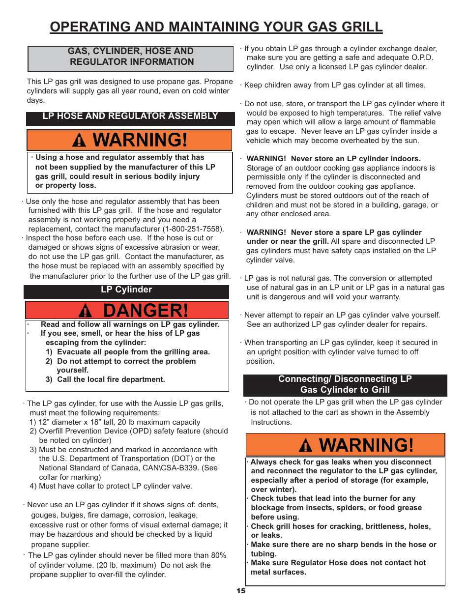 Operating and maintaining your gas grill | Meco BUSHMAN 7710S8.641 User Manual | Page 15 / 28