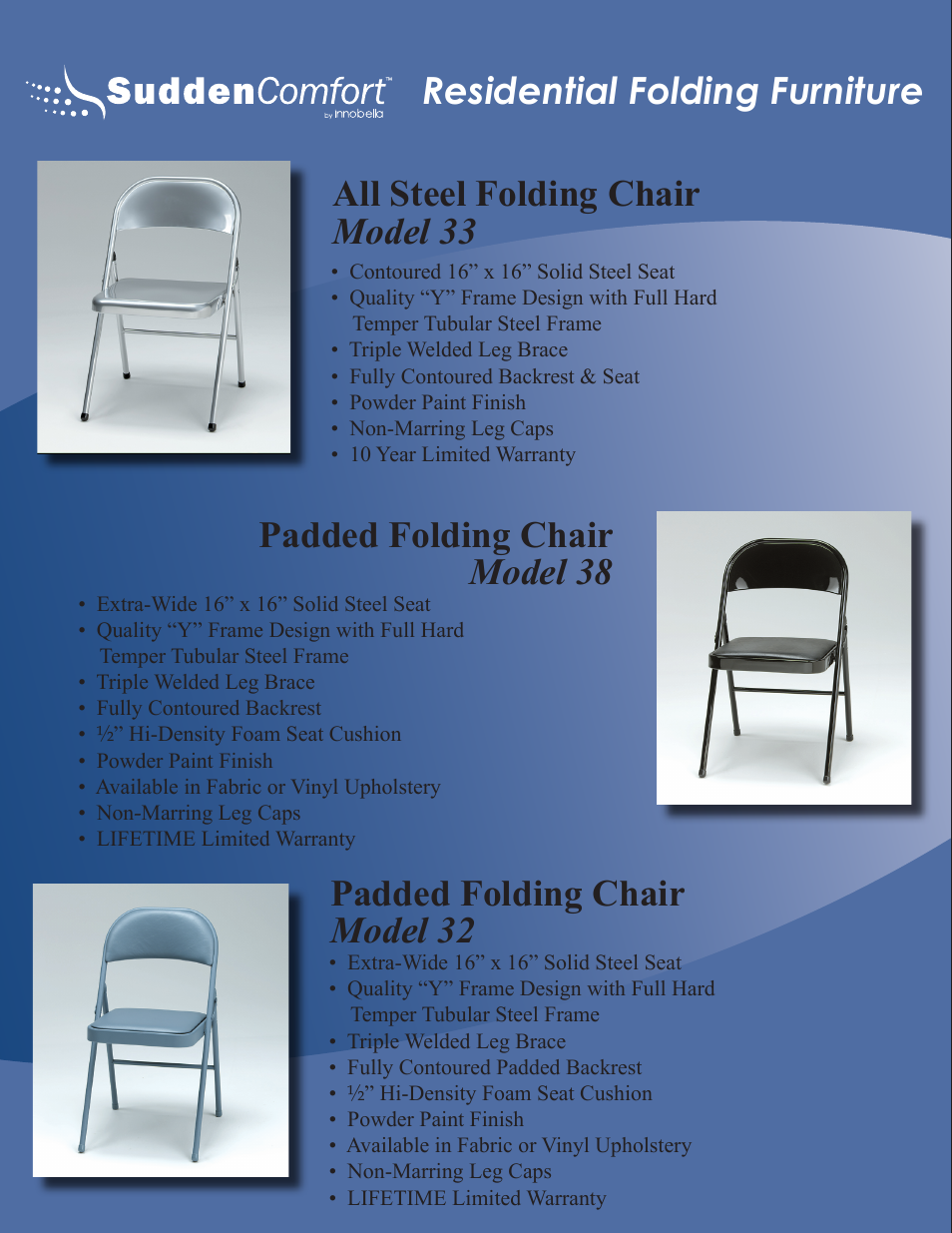 Residential folding furniture, Padded folding chair model 38 | Meco Sudden Comfort E48 User Manual | Page 3 / 23