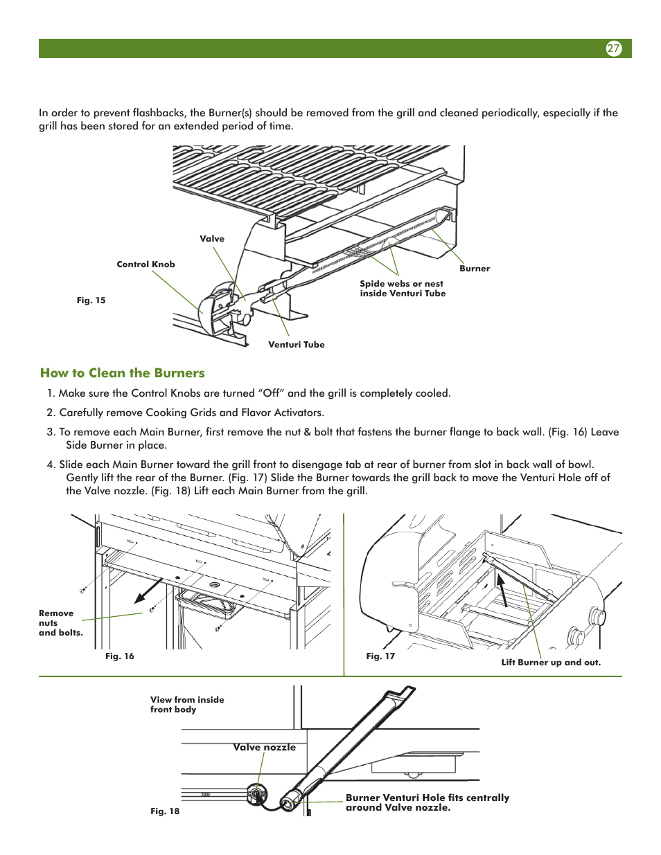 How to clean the burners | Meco Assie Vantage LP 67c3c8kk81 User Manual | Page 27 / 36
