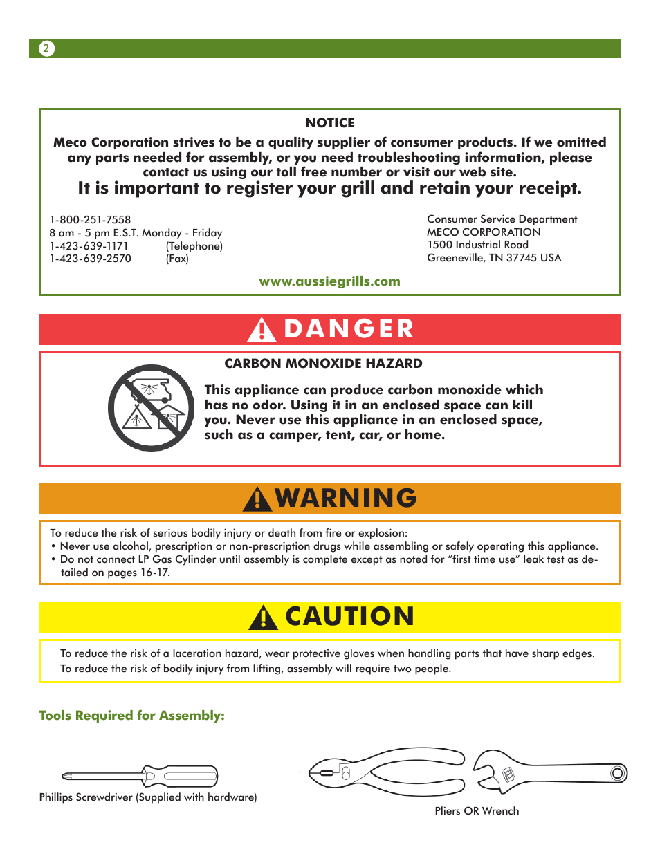 Warning, Caution | Meco 67A4T09K21 User Manual | Page 2 / 36