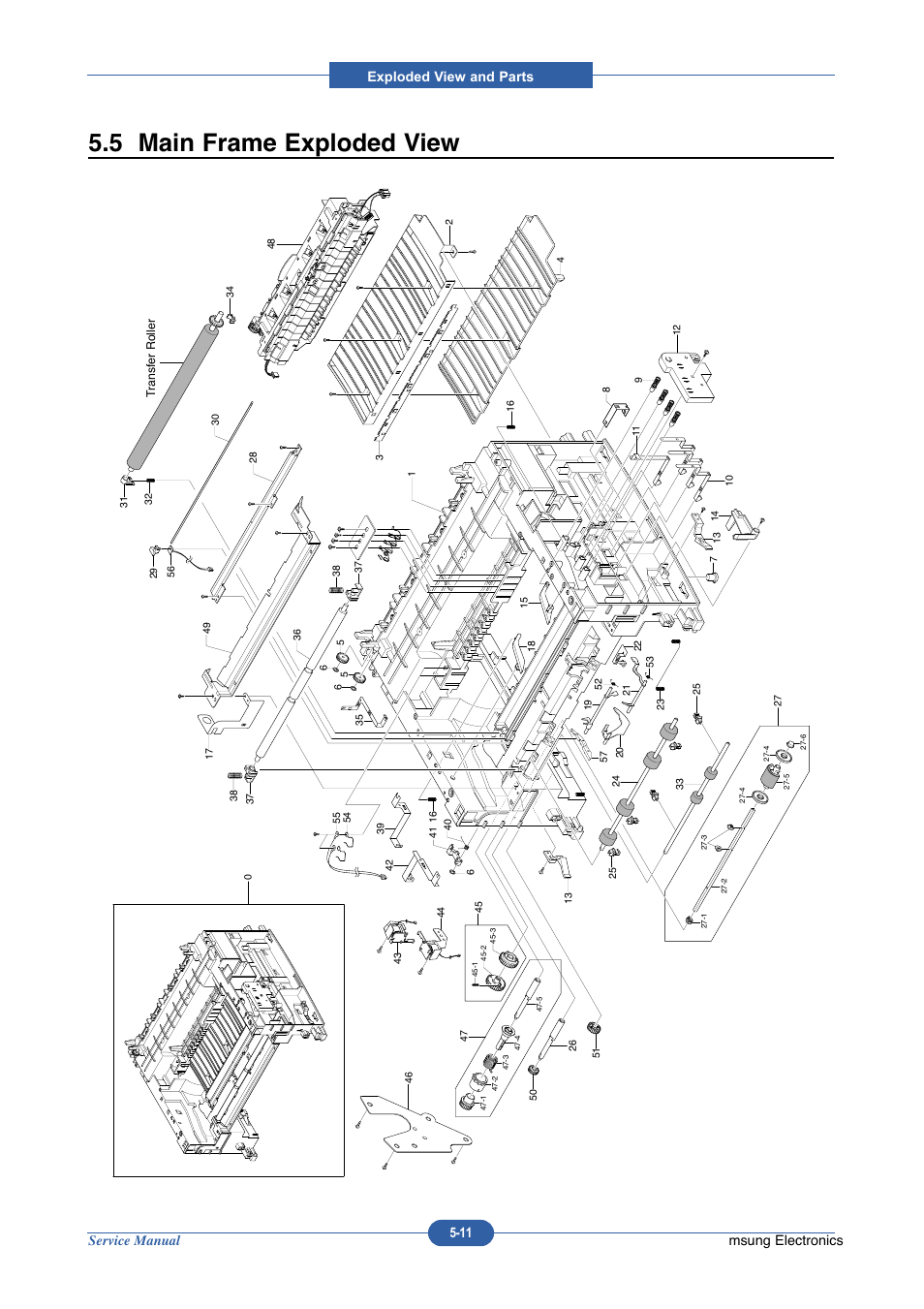 5 main frame exploded view | Muratec DIGITAL LASER F-114 User Manual | Page 148 / 162