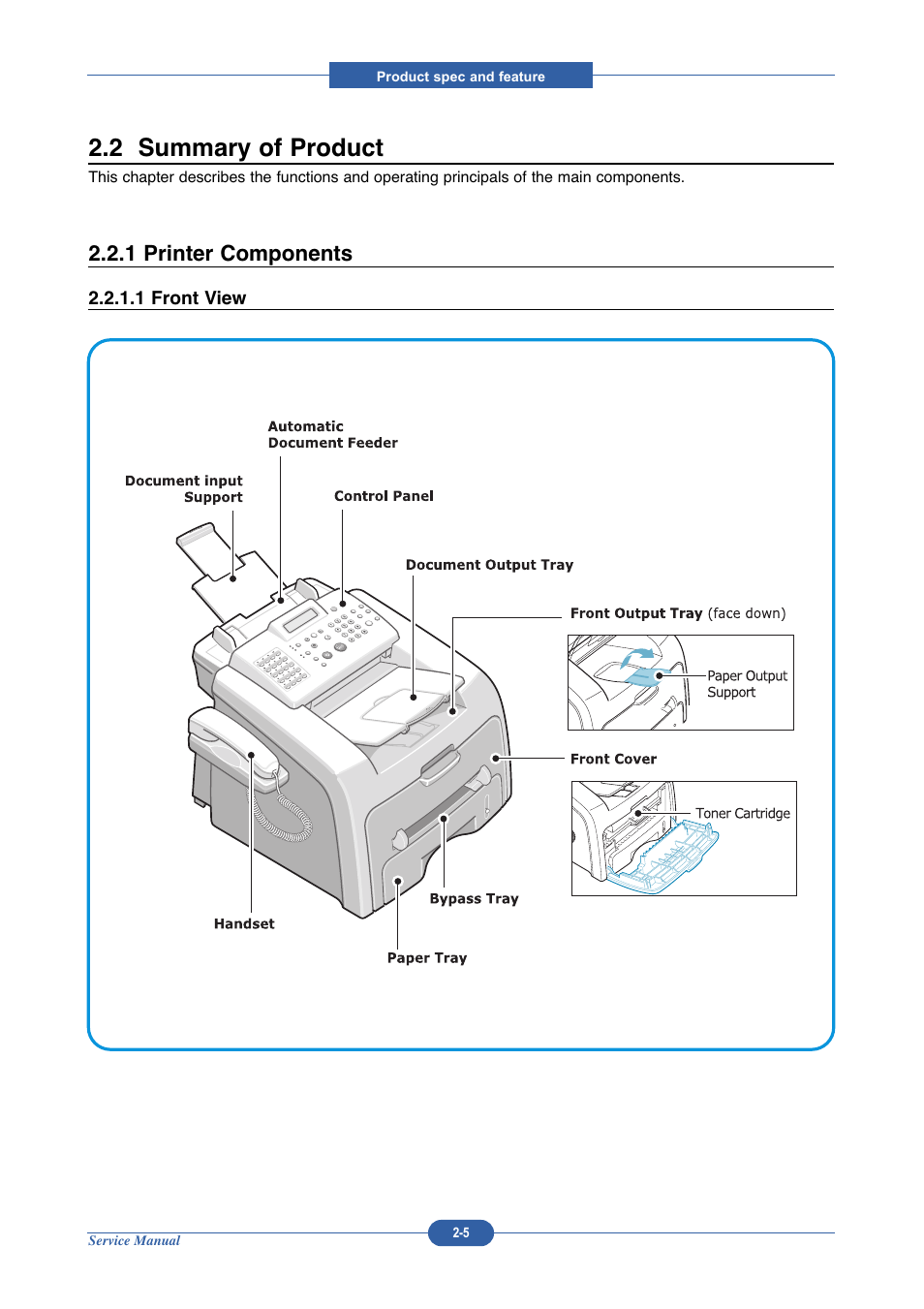 2 summary of product, 1 printer components | Muratec DIGITAL LASER F-114 User Manual | Page 17 / 162