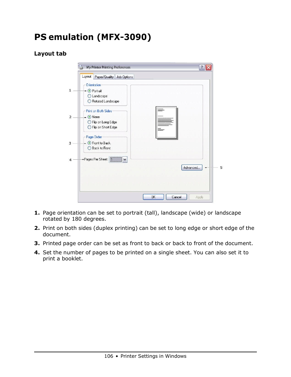 Ps emulation (mfx-3090) | Muratec MFX-3070 User Manual | Page 106 / 179