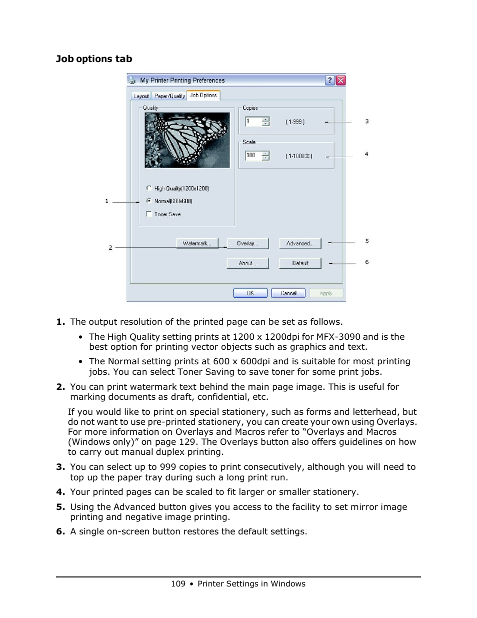 Job options tab | Muratec MFX-3070 User Manual | Page 109 / 179