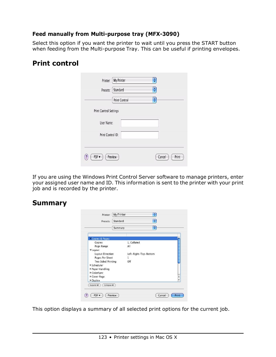 Print control, Summary | Muratec MFX-3070 User Manual | Page 123 / 179