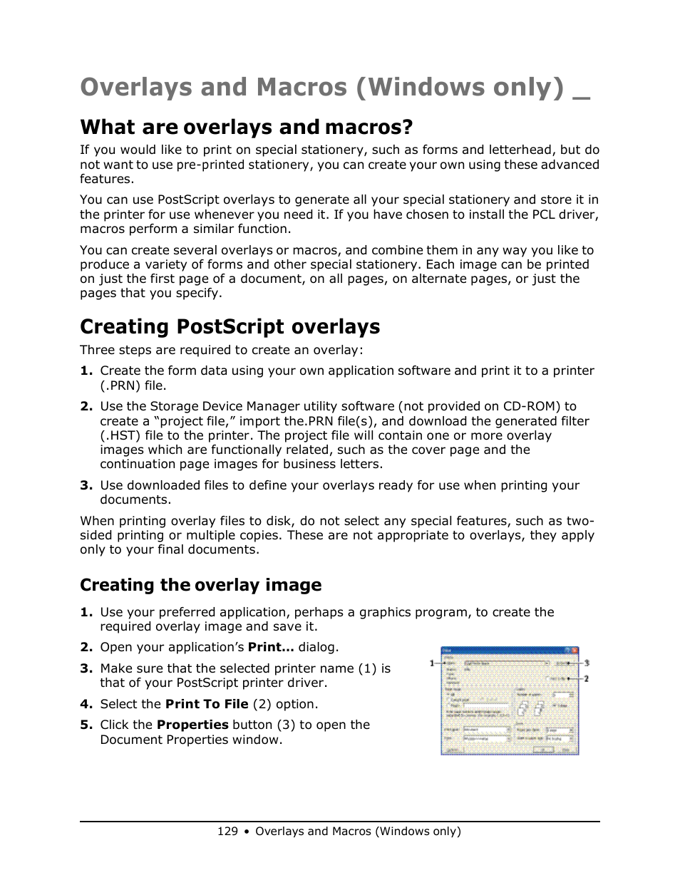 Overlays and macros (windows only), What are overlays and macros, Creating postscript overlays | Creating the overlay image | Muratec MFX-3070 User Manual | Page 129 / 179